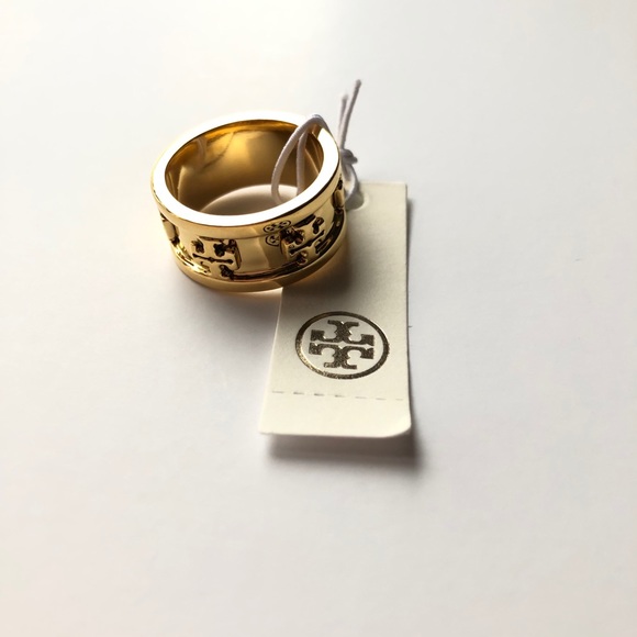 Tory Burch GOLD Metallic Raised Logo Ring - Picture 10 of 13
